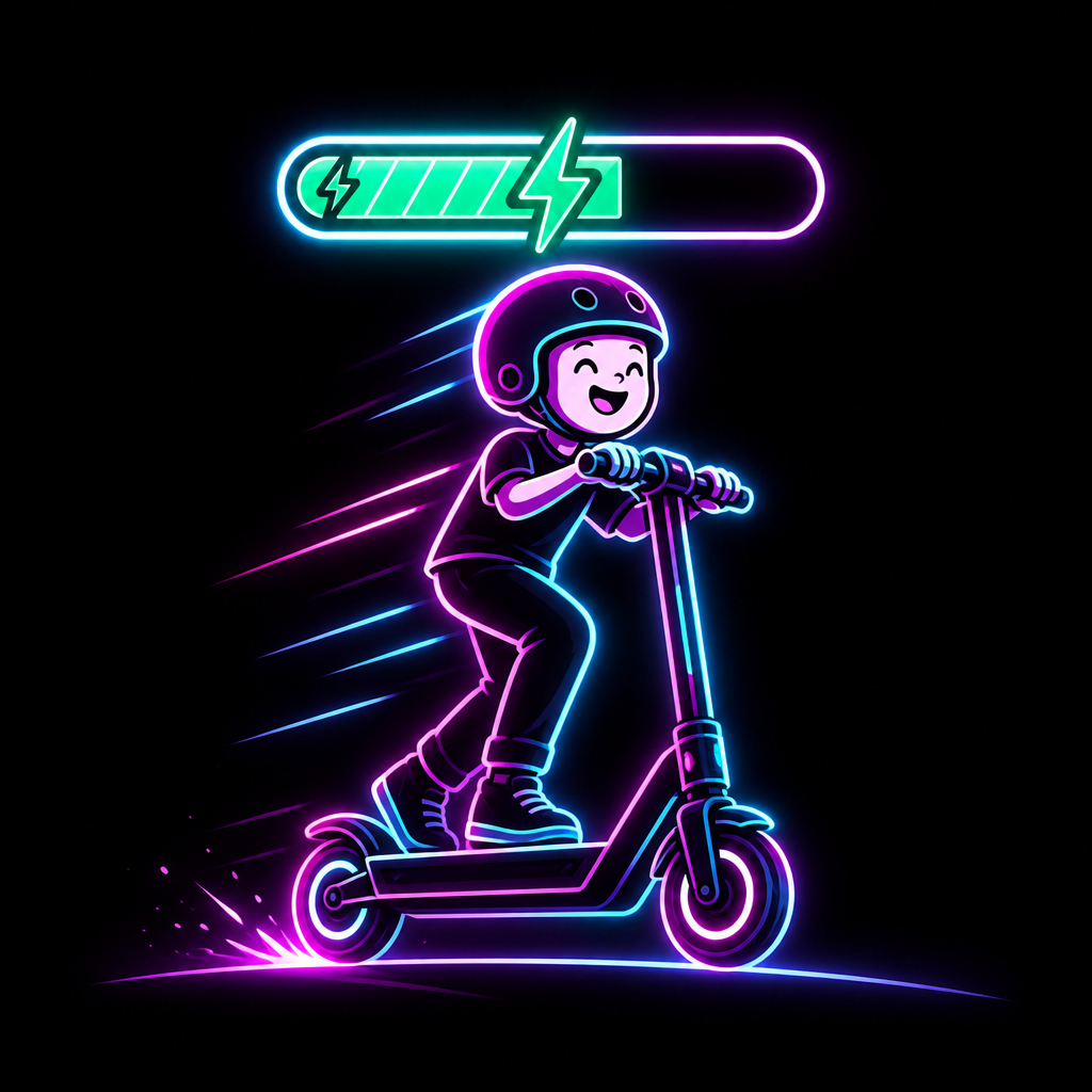 Neon illustration of a rider on a high-performance electric scooter
